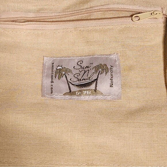 Sun 'N Sand Green and Tan Woven Straw & Fabric Summer Tote 12"X14"(flat) - Picture 11 of 11